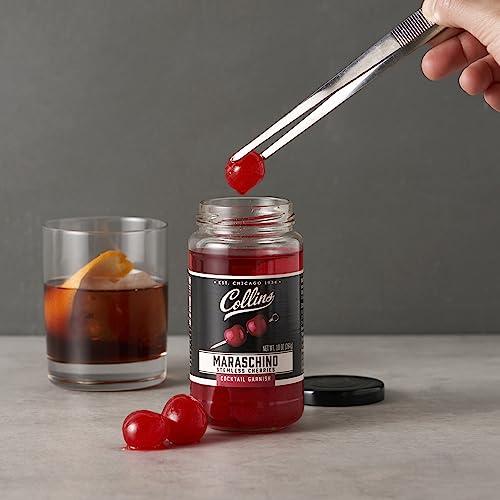 Collins Collins Stemless Maraschino Cherries, Garnish for Cocktails, Desserts, Manhattans, and Old Fashioned, Gourmet Snacking Cherries for Home and Bar, 10oz
