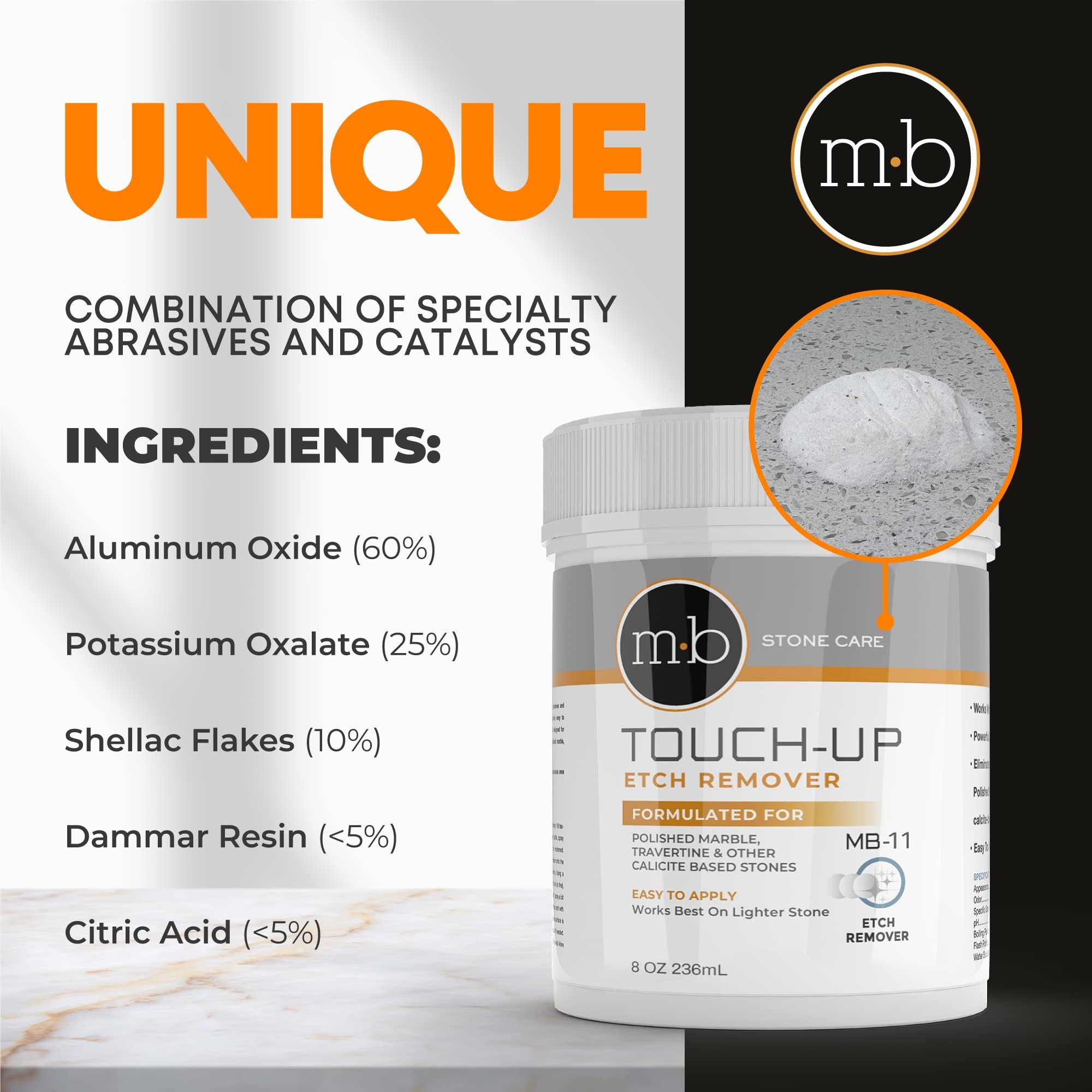 MB Stone Care MB-11 Marble Polishing Powder with Microfiber Cloth and Gloves - Spot Polish Water Stains, Rings or Etches to Restore Marble, Travertine, Limestone or Onyx