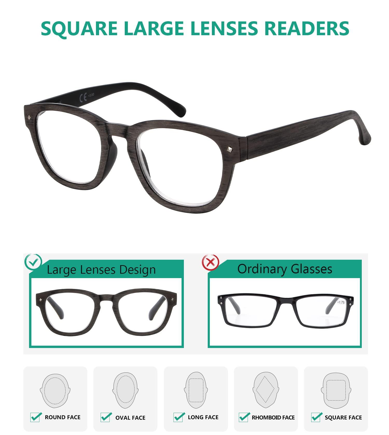 Eyekepper Eyekepper Reading Glasses Professor Vintage Stylish Square Oversized Readers Men Women Anti-Grey +2.0