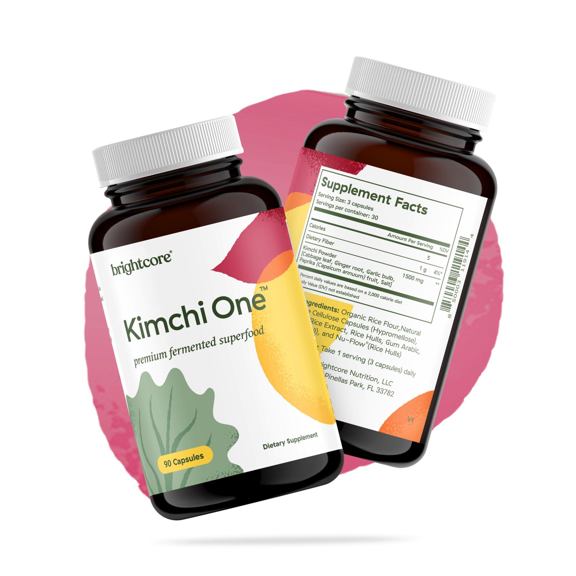 Brightcore Brightcore Nutrition - Kimchi One, Kimchi Powder Capsules, Probiotics, Enzymes, & Antioxidant Supplement, Premium Gut Health Superfood for Overall Well Being, Gluten-Free, 90 Vegan Capsules
