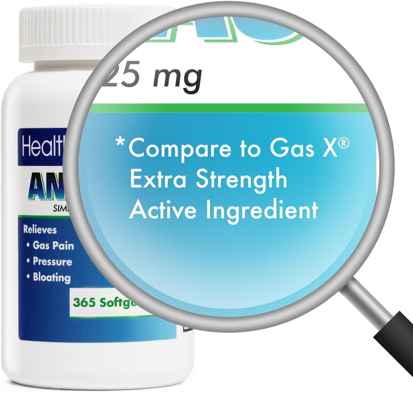 HealthA2Z HealthA2Z Gas Relief Simethicone | 125mg | Relieves from Stomach Discomfort and Gas | Anti Flatulence | Relieves Gas Fast and Bloating (365 Counts (Pack of 1))