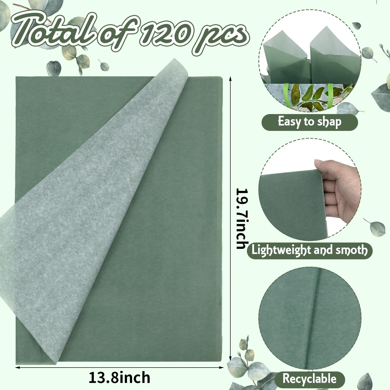EROMAP 120 Sheets Sage Green Tissue Paper Willow Olive Green Gift Wrapping Paper Art Craft Tissue Paper Bulk for Gift Bags Baby Shower Wedding Birthday Party Decor 20 X 14