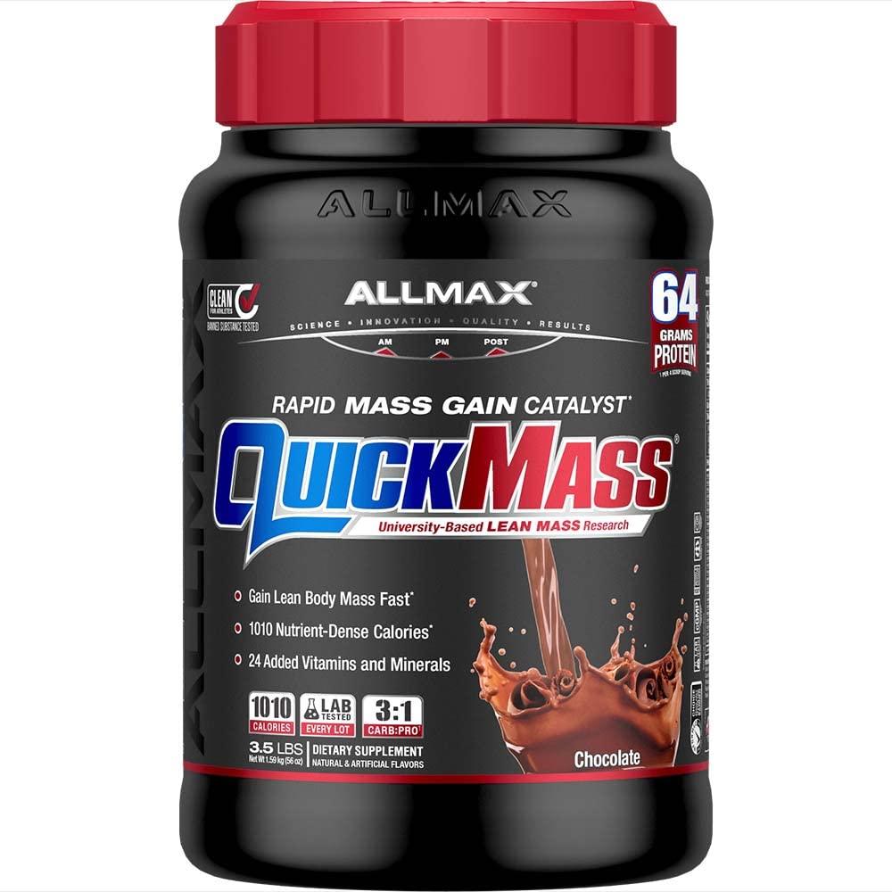 ALLMAX Nutrition ALLMAX QUICKMASS, Chocolate - 3.5 lb - Rapid Mass Gain Catalyst - Up to 64 Grams of Protein Per Serving - 3:1 Carb to Protein Ratio - Zero Trans Fat - Up to 24 Servings