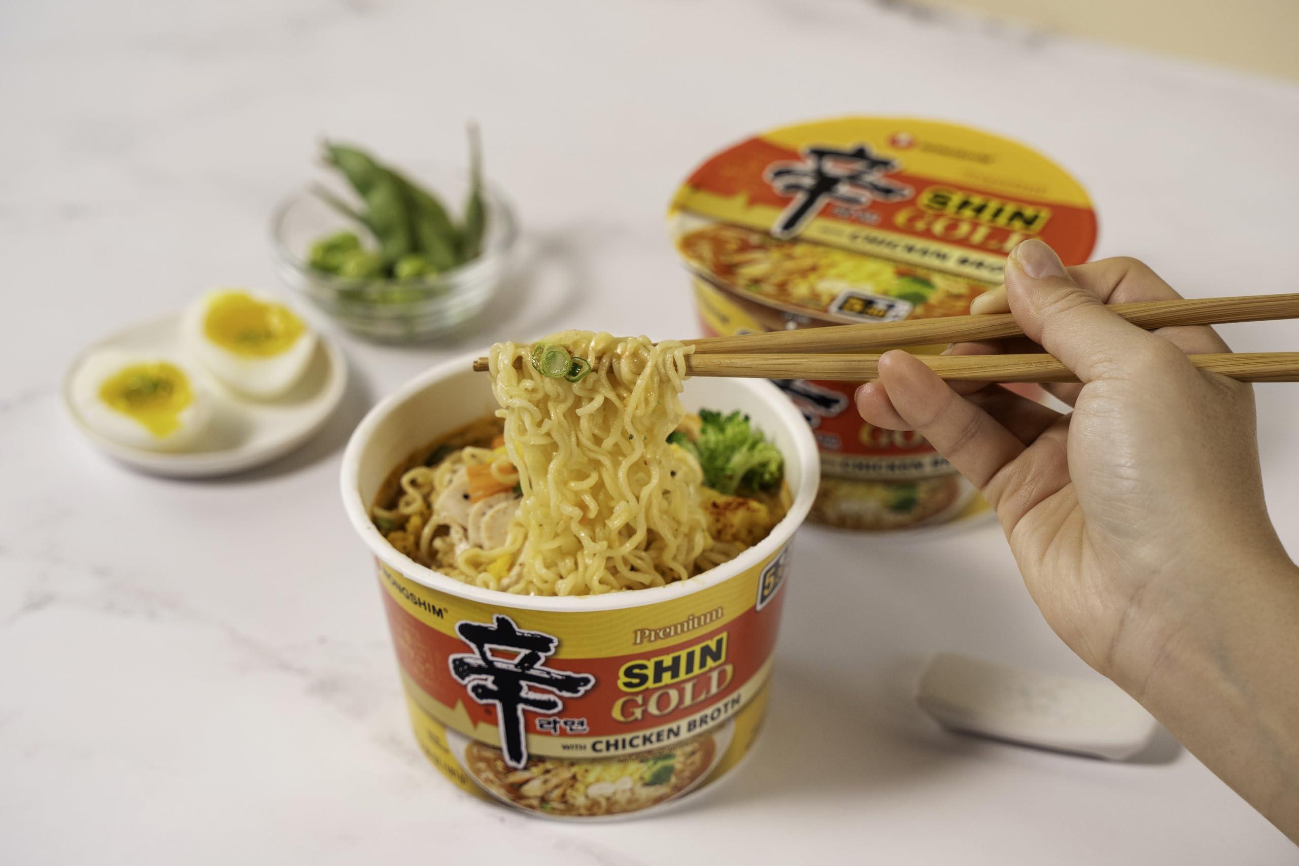 Nongshim Nongshim Gourmet Shin Gold, 6 pack Big Bowl, Rich Spicy Chicken Broth, Sauce Packet, Premium Microwavable Instant Ramyun Soup Mix, Savory & Rich