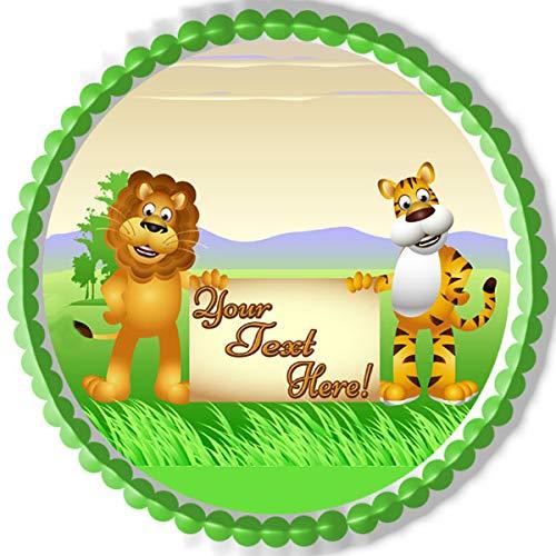 Lion and Tiger Cartoon Edible Cake Topper 6" round