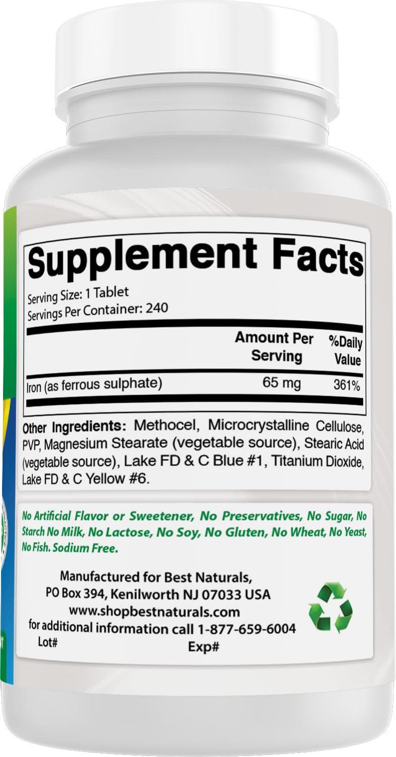Best Naturals Best Naturals Iron Supplement - 65 mg - 240 Tablets - Non-GMO & Gluten Free