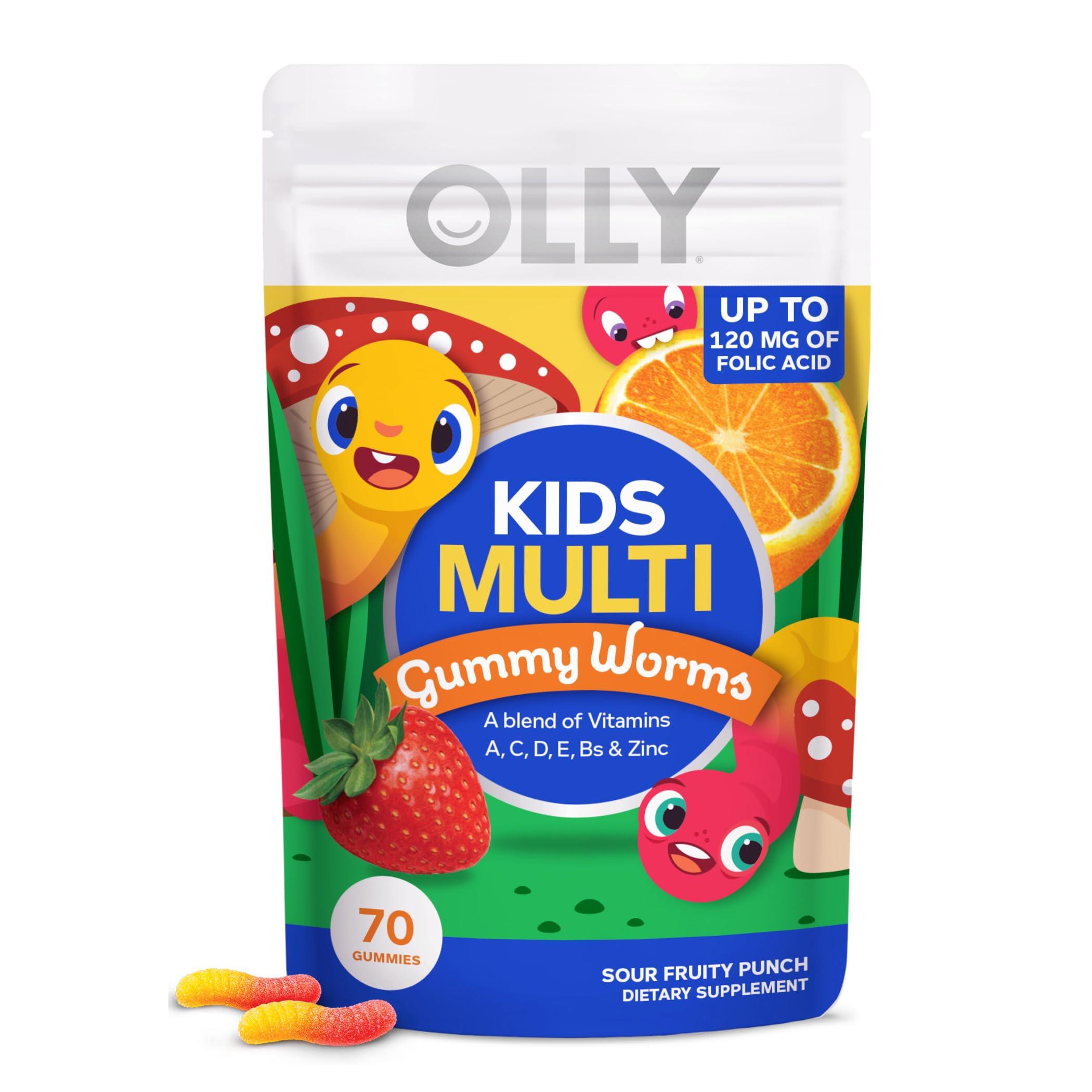 OLLY OLLY Kids Multivitamin Gummy Worms 70 Count and Chillax Magnesium Gummies 50 Count Bundle