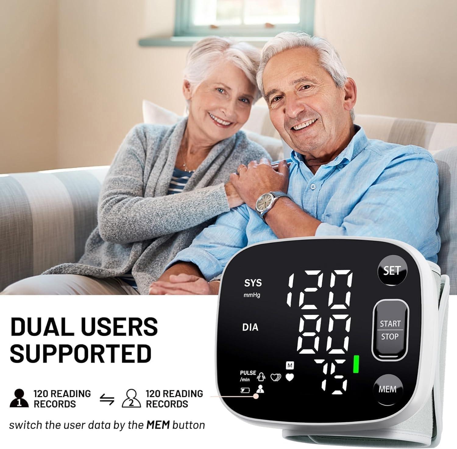 Oklar Oklar Blood Pressure Monitors for Home Use Rechargeable Wrist Digital BP Machine Cuff with LED Backlit Display, Voice Broadcast, 240 Memory Storage for 2 Users with Carrying Case
