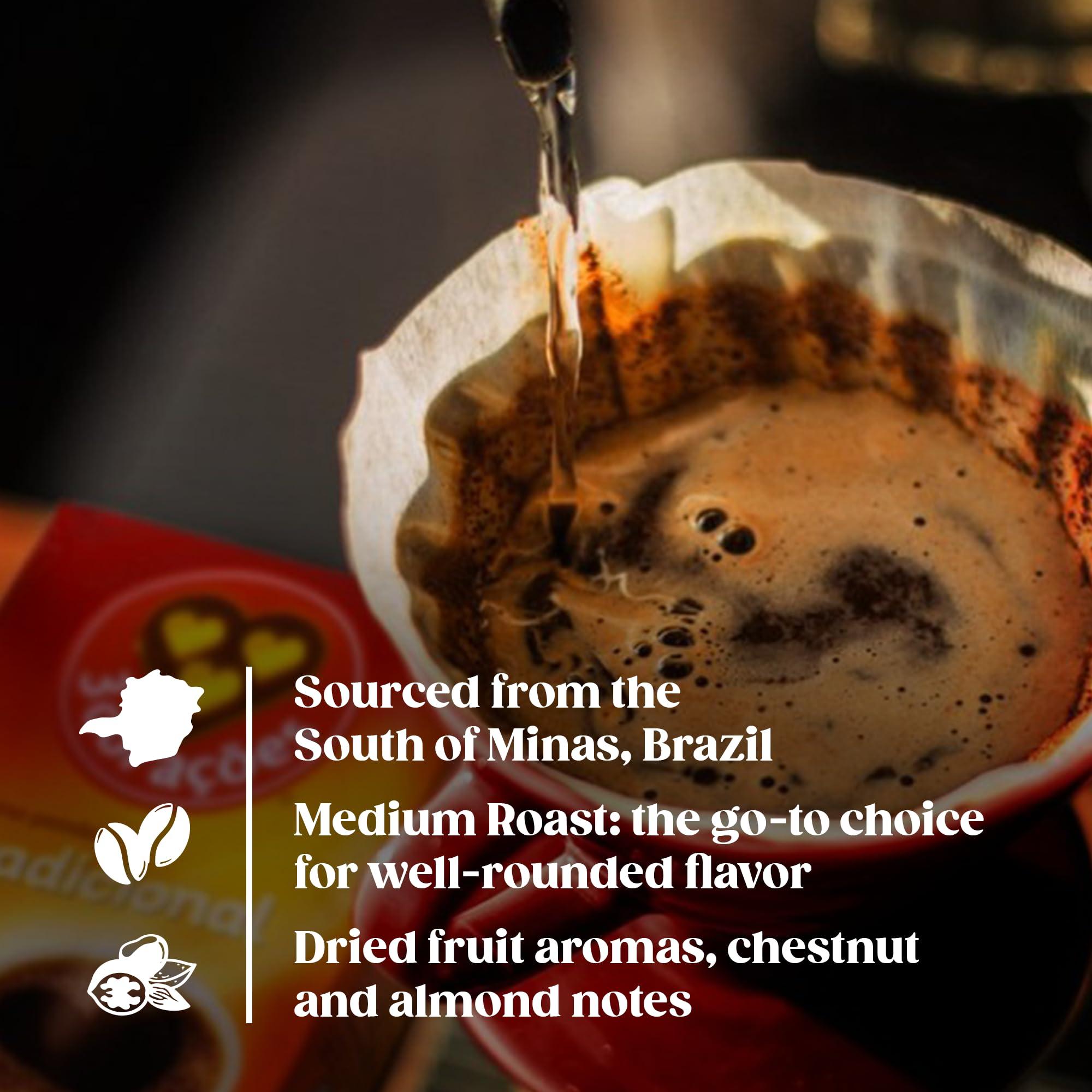 3 Coracoes 3 Coracoes Traditional Brazilian Ground Coffee - 17.6 ounces - Vacuum Sealed Pack of 2 - Fine Ground Coffee Medium Roast - Naturally Processed for Unique Flavor, Aroma, and Full Body Texture