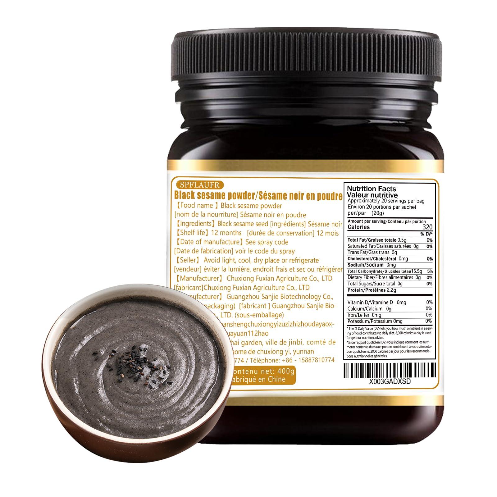 SPFLAUFR Black Sesame Powder (14.1ounce) pure black sesame paste100% Black Sesame Seeds Powder, No Sugar,400gram