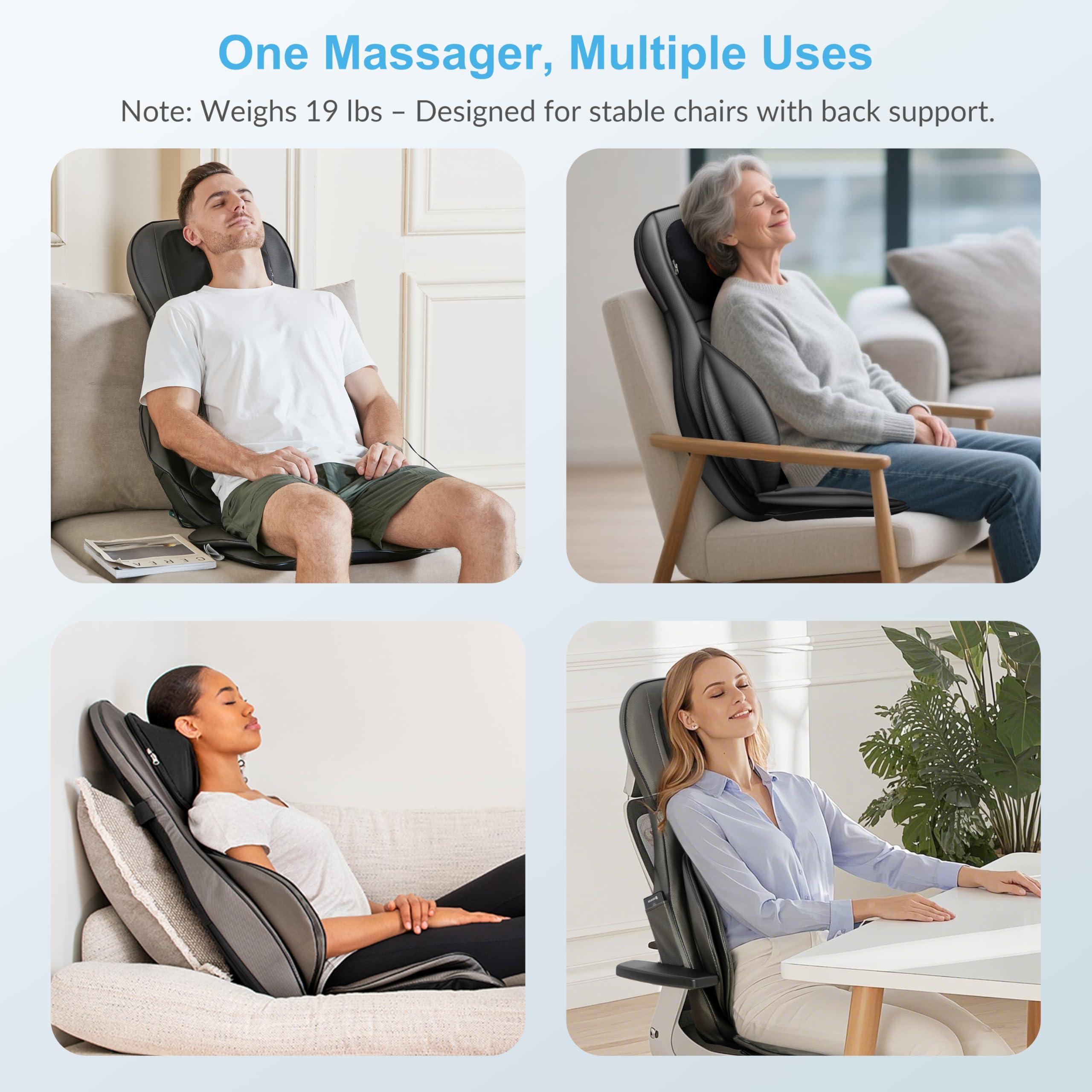 COMFIER COMFIER Shiatsu Neck Back Massager with Heat, 2D ro 3D Kneading Massage Chair Pad, Adjustable Compression Seat Massager for Full Body Relaxation, Christmas Gifts for Dad Mom Women Men,Dark Gray