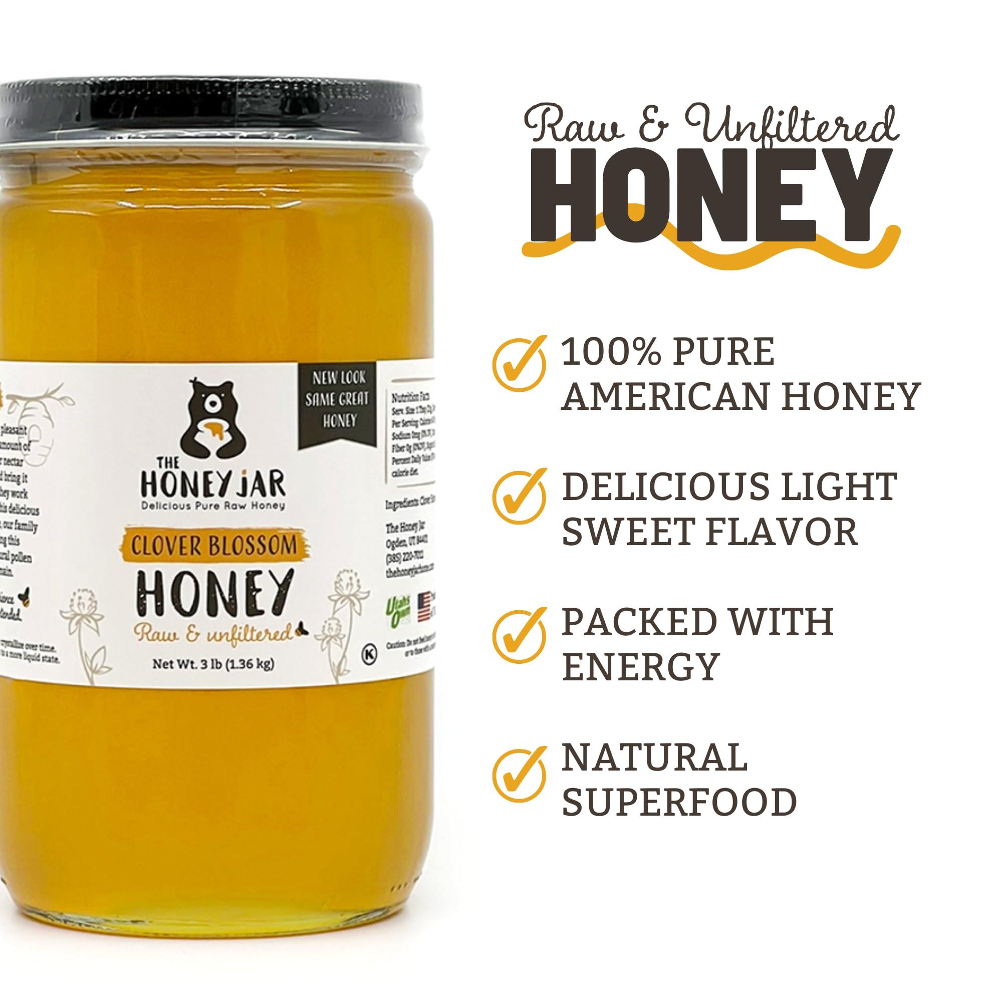 The Honey Jar The Honey Jar Raw Clover Honey - Unfiltered and Unpasteurized Honey - Pure Honey Sourced from Family-owned Farms in the USA - 3 x 3lb (48oz) Jars