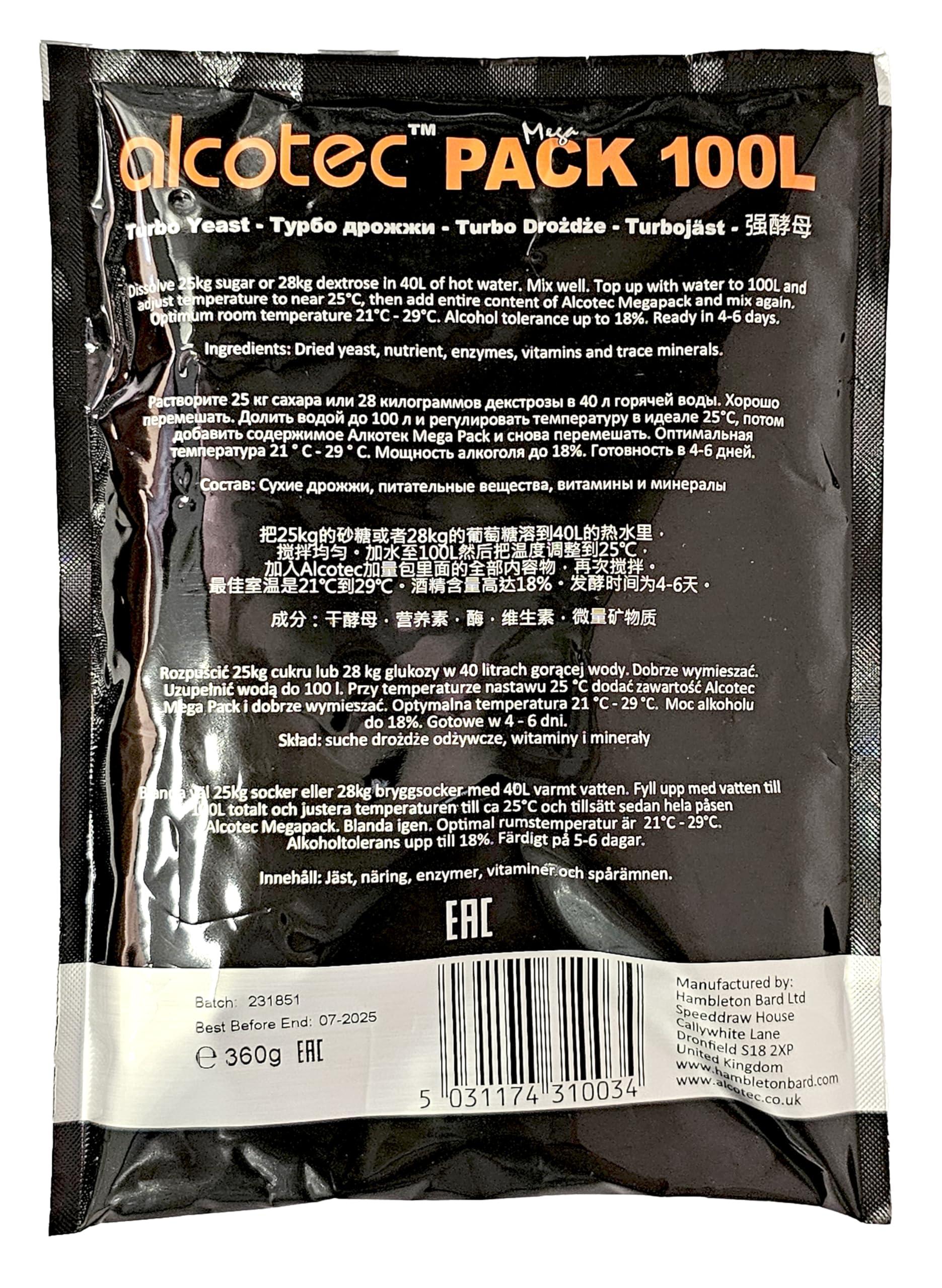 AlcoFermBrew Alcotec Mega Pack 100L Turbo Yeast All in One 18% 4-6 days
