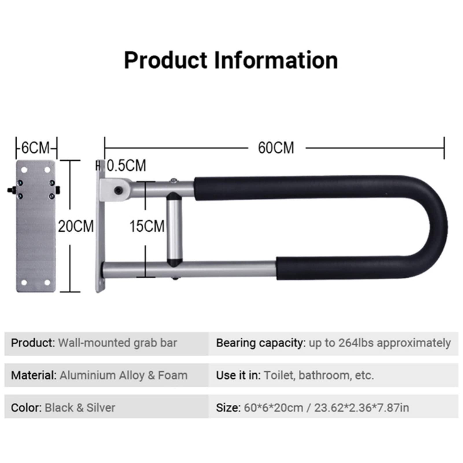 AVFORA Foldable Grab Bars for Bathroom, Toilet Grab Bar Bathroom Safety Handrail Folding Drop Down Wall Mounted Toilet Support Bathroom Aid Assist Rail for Disabled Elderly (Color : Black)