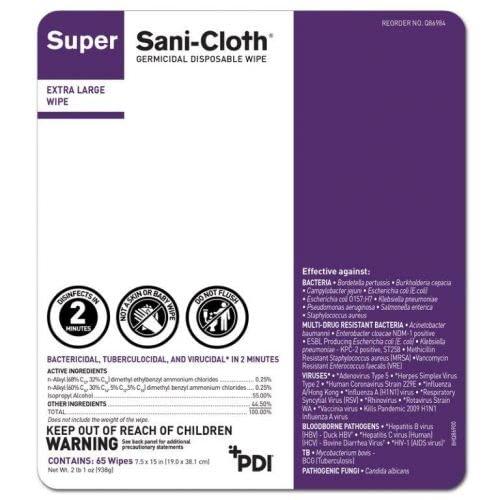 Super Sani-Cloth Super Sani-Cloth Germicidal Disposable Wipe - Fast 2-Minute Contact Time, Great for High-Touch Surfaces and Devices - Large Canister, 6 in. x 6.75 in.