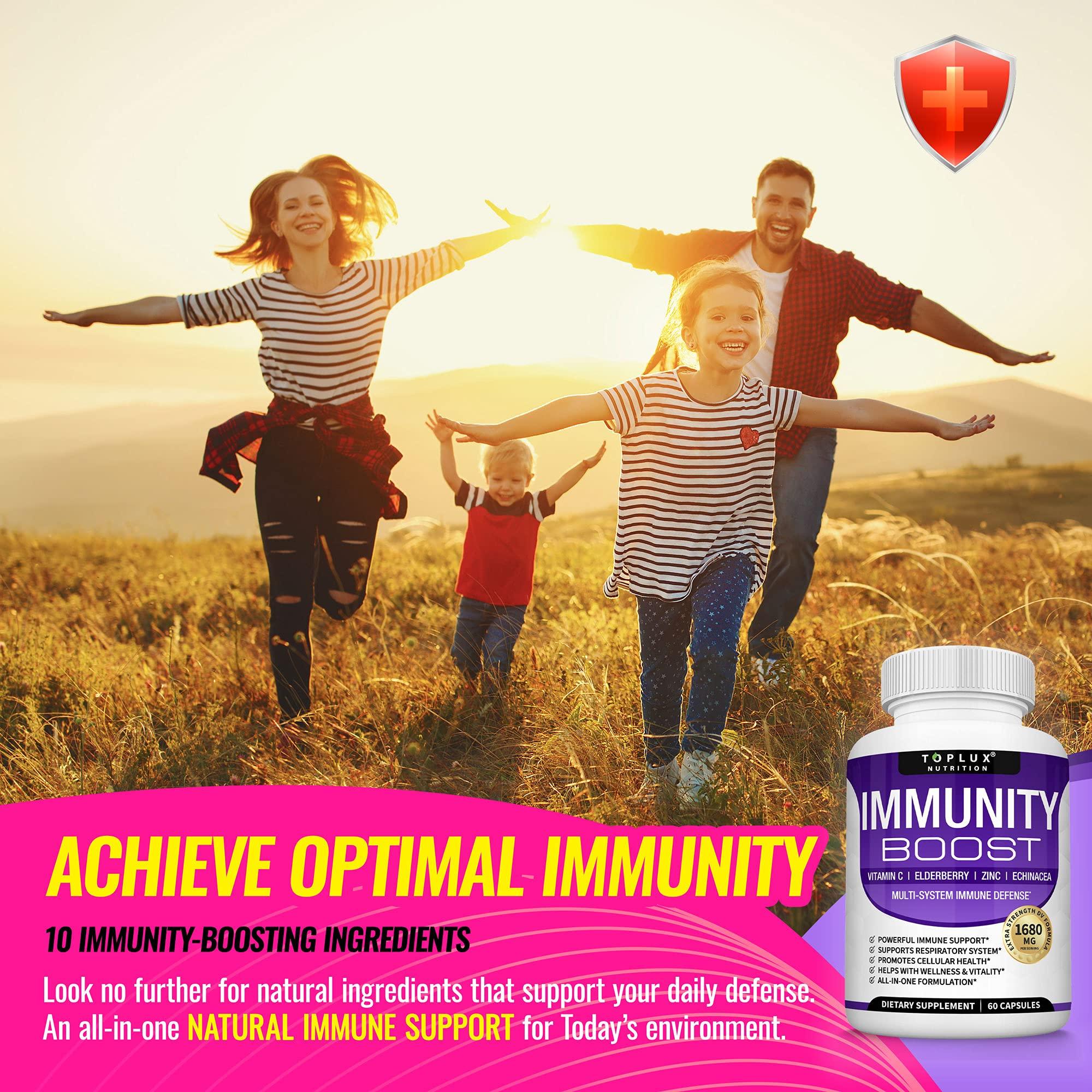 Toplux 10 in 1 Immunity Boost Immune Support Supplement – 1650mg Made with Elderberry, Vitamin C, Zinc, Echinacea & Probiotics for Immune System Booster, Support Healthy Respiratory System, 2x 60 Capsule