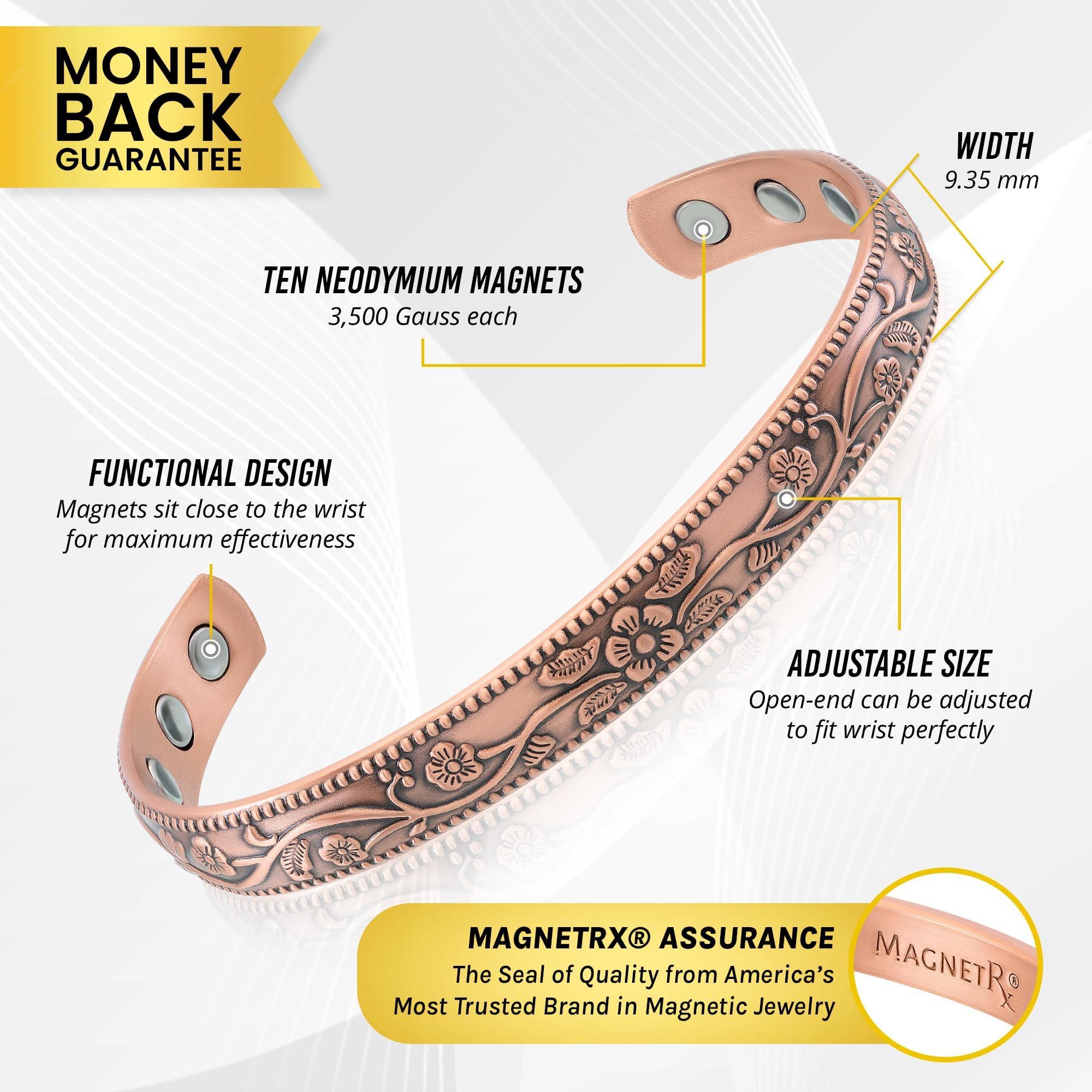 MagnetRX MagnetRX Women\'s Copper Bracelet Effective 99.9% Pure Copper Magnetic Bracelets for Women Adjustable Womens Copper Cuff Bracelet Bangle (Floral Style)