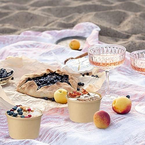Lyellfe Lyellfe 100 Pack Disposable Paper Bowls with Lids, 8 Oz Heavy Duty Kraft Paper Bowl, To Go Soup Container Dessert Cups for Ice Cream, Yogurt, Cold and Hot