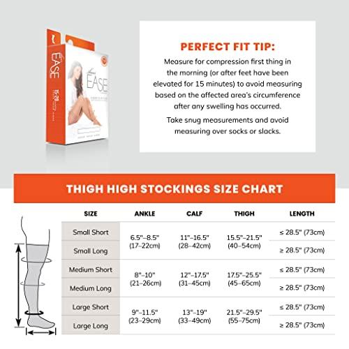 EASE BY THERAFIRM Sheer Ease Women's Thigh High Stockings - 15-20mmHg Mild Compression Nylons (Cocoa, Medium Short)