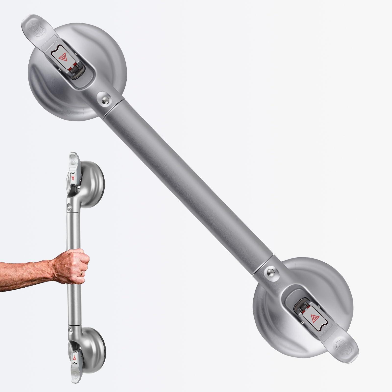 DAREN MEDICAL DAREN MEDICAL Heavy Duty Suction Shower Grab Bar - Toilet Bathroom Bathtub Safety - Shower Handles, Suction Cup Power Up to 250 LB, Perfect for Elderly Seniors(18.5 Inch, Gray Silver)