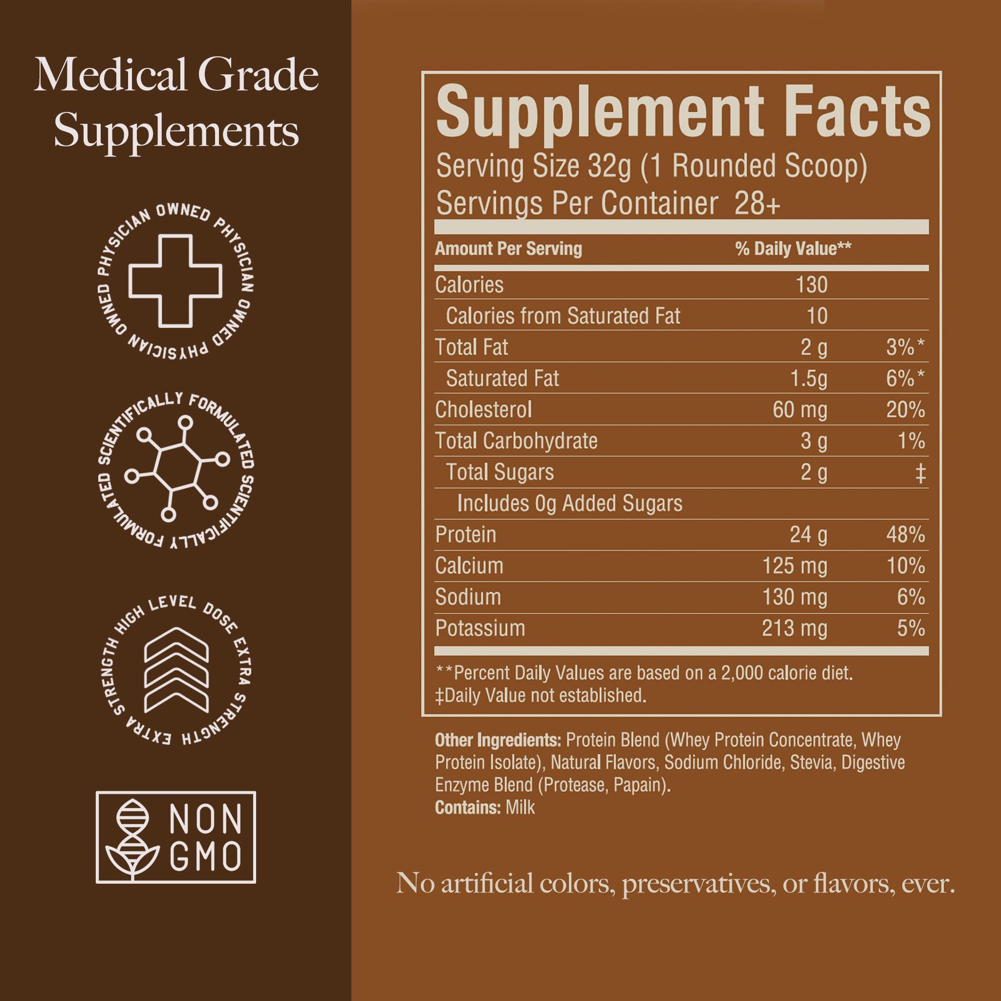 High Level High Level Whey Protein Powder - Natural, 24g Protein, 2 lb, Salted Caramel Shake Sweetened with Stevia, Ultra-Filtered, Non-GMO, Includes Digestive Enzymes, No Artificial Additives, Made in USA