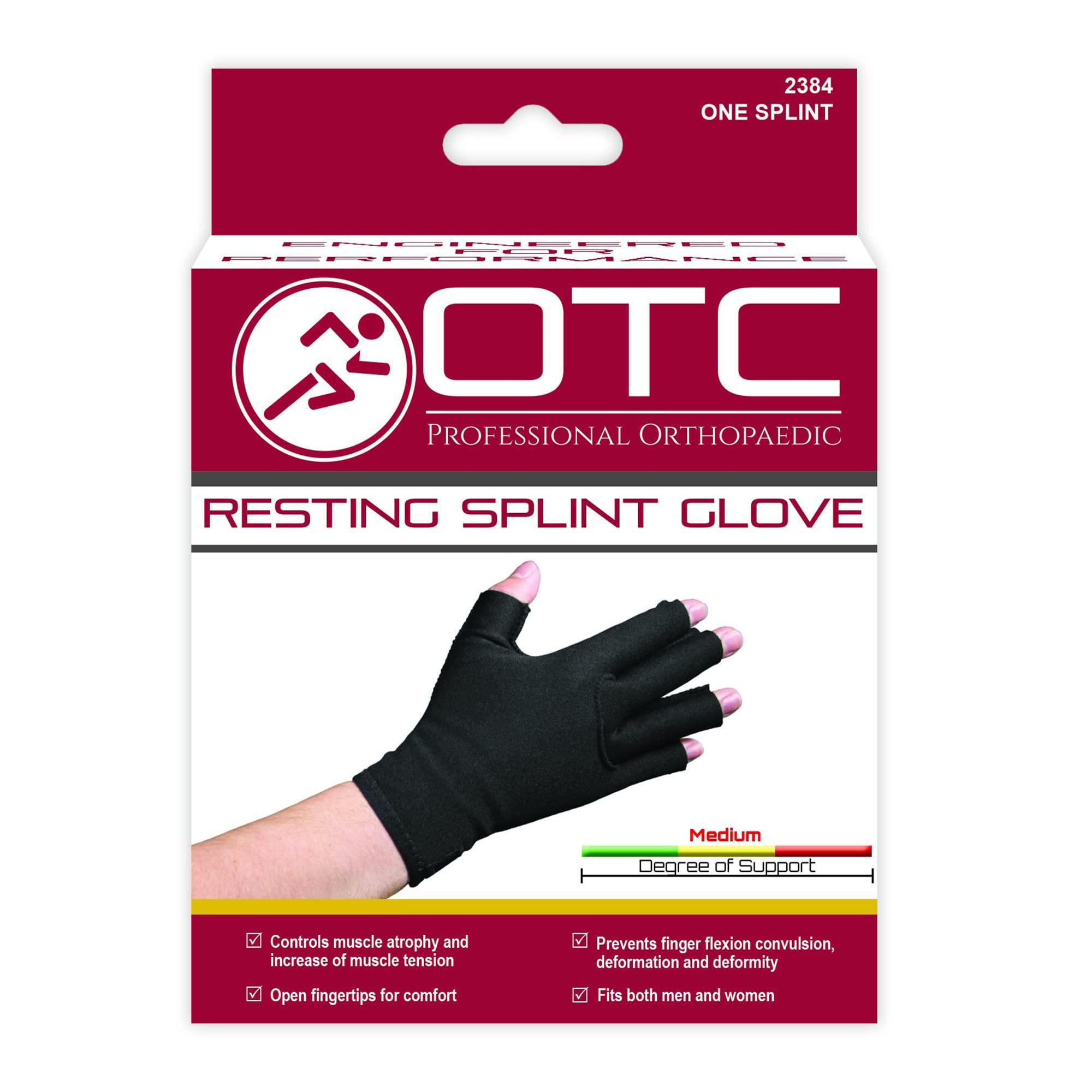 OTC OTC Resting Splint Glove, 5 Finger Semi-Rigid Splints, Open Tips, Black, Left Hand, Medium