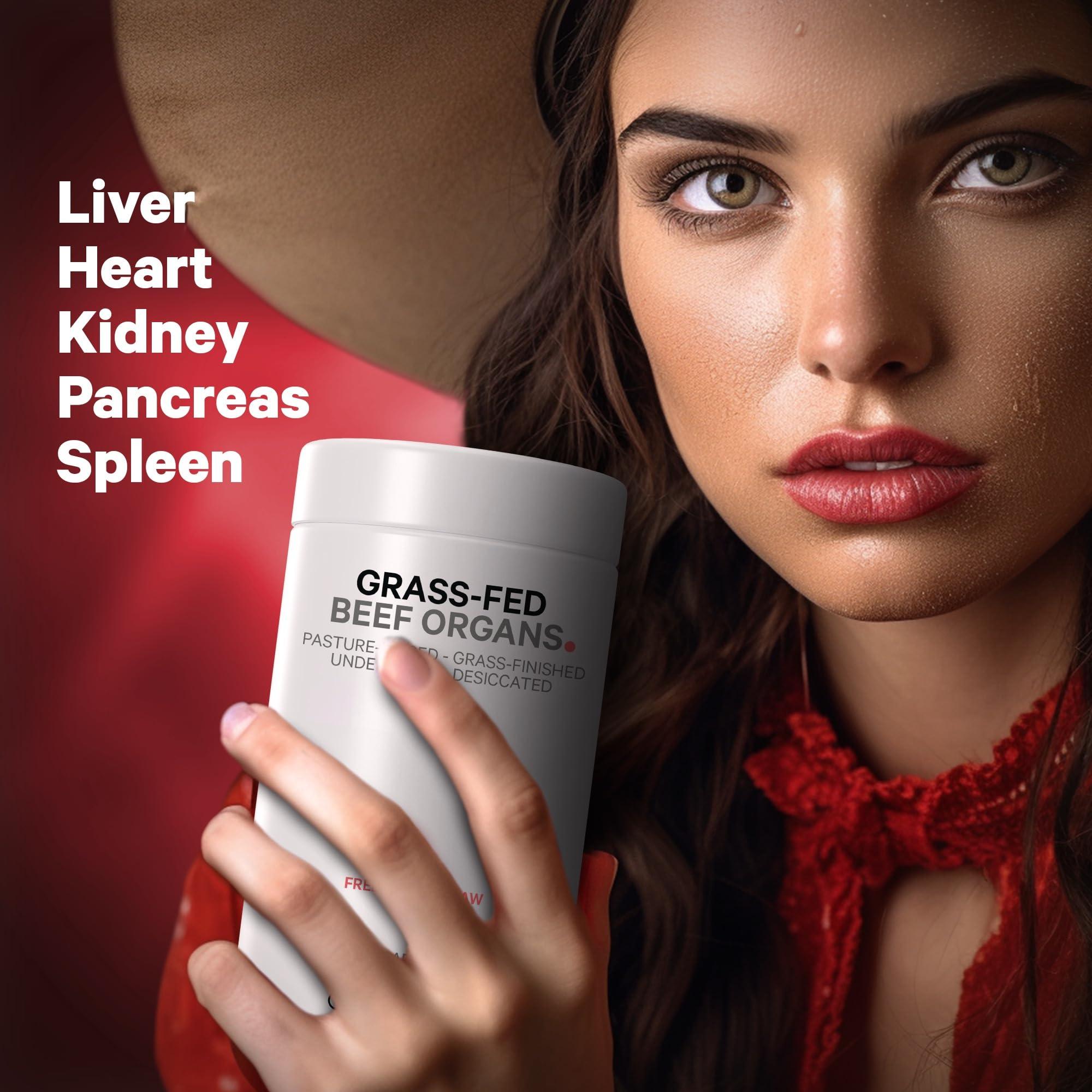 Codeage Codeage Grass Fed Beef Organs Supplement Glandulars Supplements - Freeze Dried, Non-Defatted, Desiccated Liver, Heart, Kidney, Pancreas & Spleen Bovine Pills Beef Vitamins - Non-GMO -180 Capsules