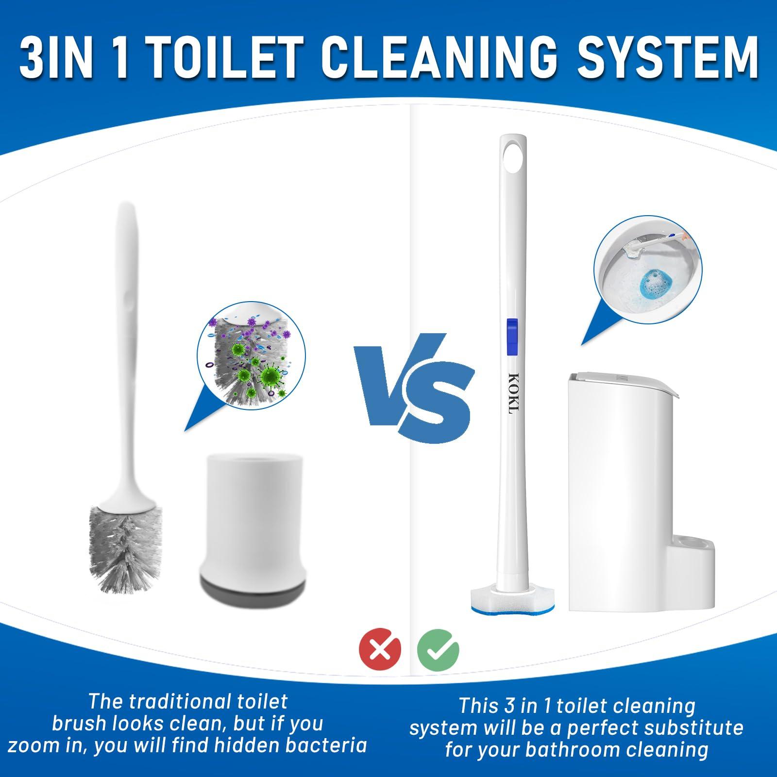 KOKL KOKL Disposable Toilet Brush, Toilet Bowl Cleaner Brush with 40PCS Toilet Brush Refills, Toilet Cleaner Refill Pads, Disposable Toilet Bowl Brush and Storage Caddy for Bathroom Cleaning(2-Set)