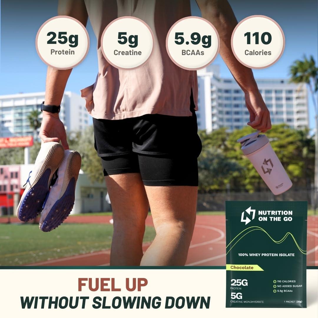 Nutrition On The Go Nutrition on the Go Chocolate Whey Protein Powder with Creatine - 25g Protein, 5g Creatine - Single-Serve Packets for Travel, On-the-Go - Gluten-Free, No Added Sugar - (15-Pack)