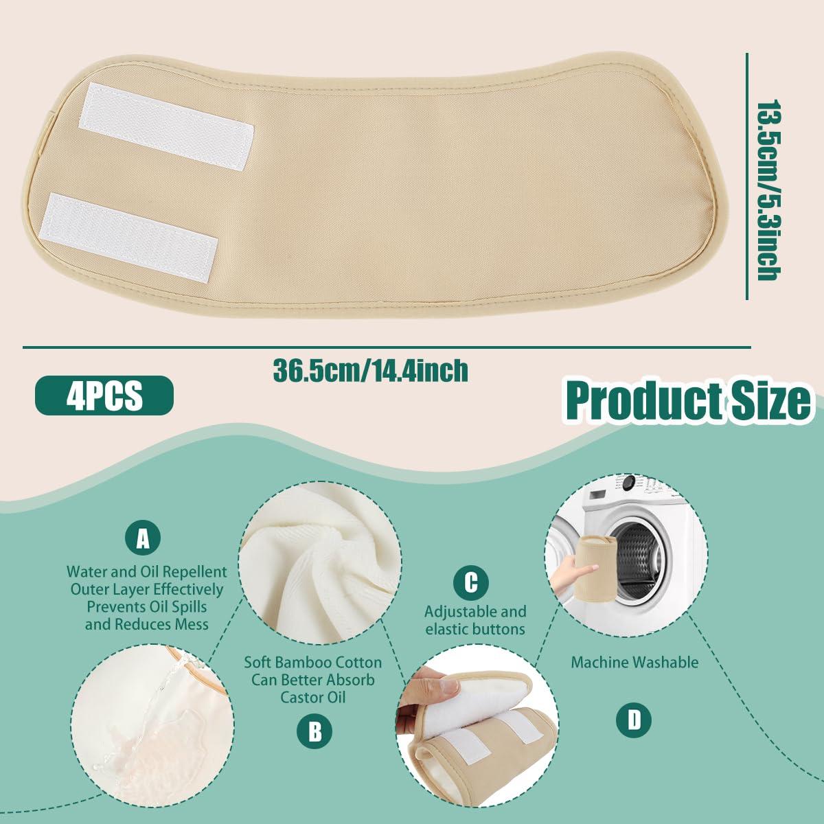 Tzgsonp 4Pcs Castor Oil Wrap Pack for Foot Ankle, Castor Oil Foot Wrap, Castor Oil Foot Compress Wrap, Organic Castor Oil Foot Wrap, Castor Oil Wrap Organic Cotton Flannel, Reusable Castor Oil Compress Pad