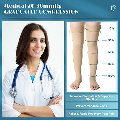 Newcotte Newcotte Compression Socks with Zipper for Women Thigh High Compression Stockings 20-30mmhg Support Socks for Women Men (Medium)
