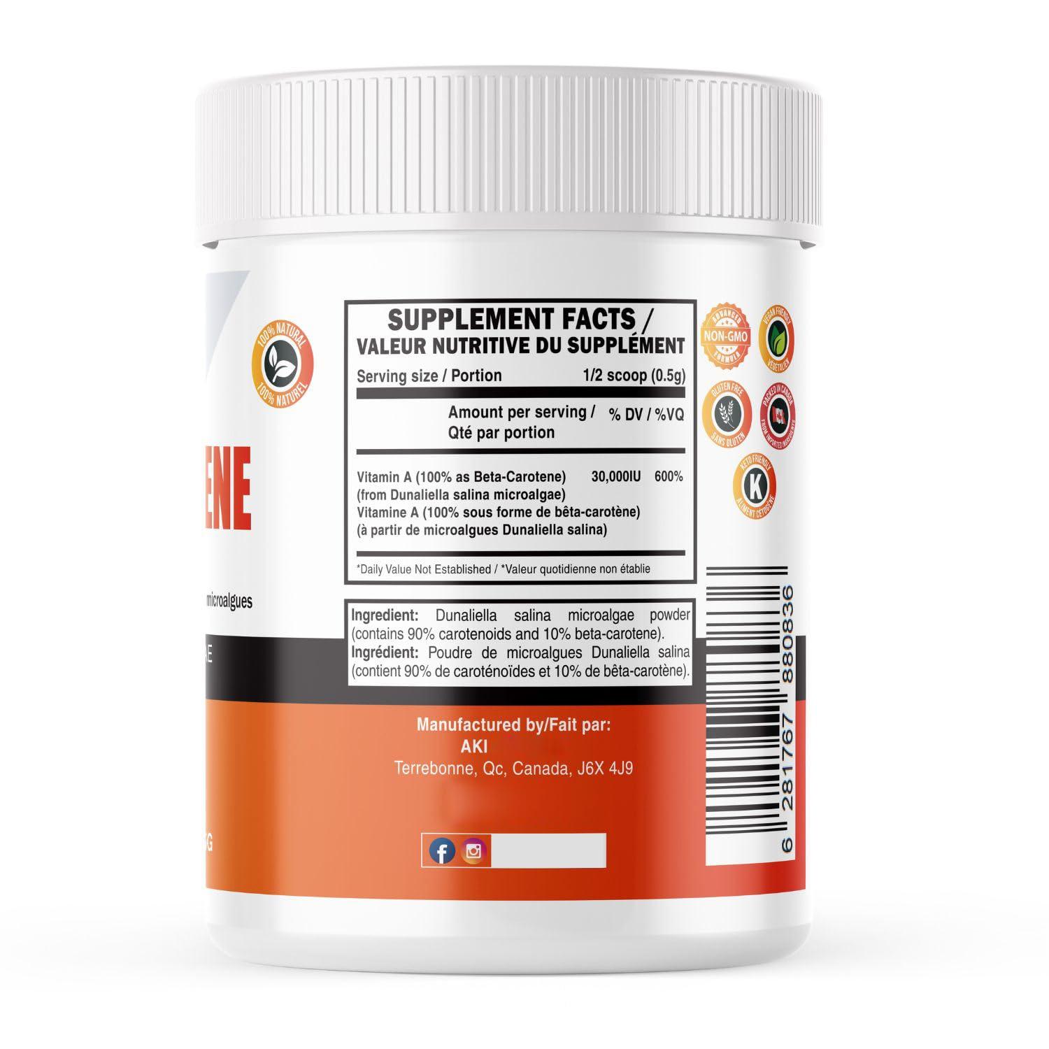 AKI ORGANIC AKI Beta Carotene 10% Powder (1.5Oz, 42.52G) Highly Concentrated flavouring Fount of Vitamin A, May Helps to Support Body Functions, Skin, Immune System, and Eye | GMO Free & Vegan Friendly