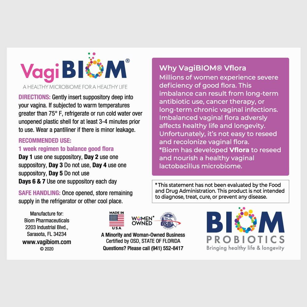 VagiBiom VagiBiom 5-Day Vflora (Lactobacillus crispatus + L. gasseri) to Balance Intimate Flora. Nourish and Nurture Good Flora for Skin Health. Ultra Potent 100% Natural Vegan (5 Suppositories)