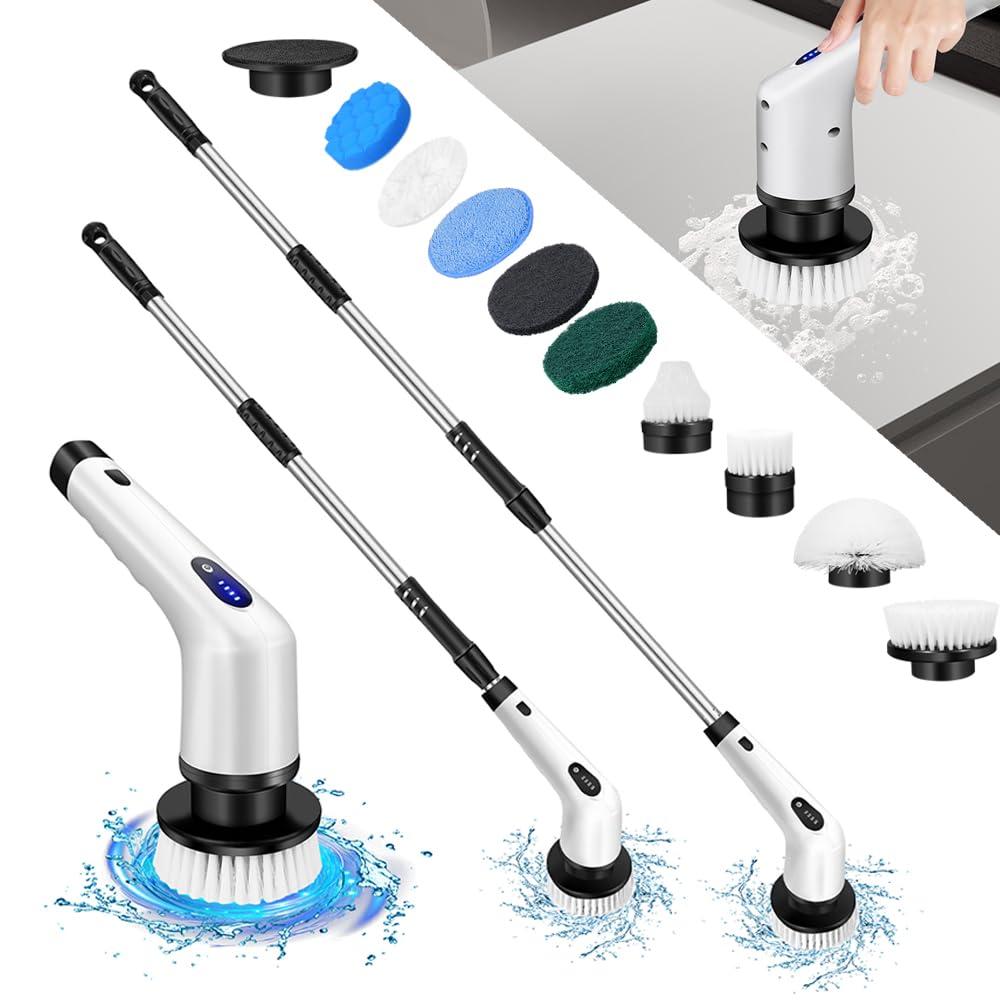 AUTOFU Electric Floor Scrubber 9 in 1 Electric Cleaning Brush Power Scrubber Mop 132cm Long Handle Scrubbing Brush Cordless Spin Scrubber for Cleaning Bathroom, Tub, Toilet, Kitchen