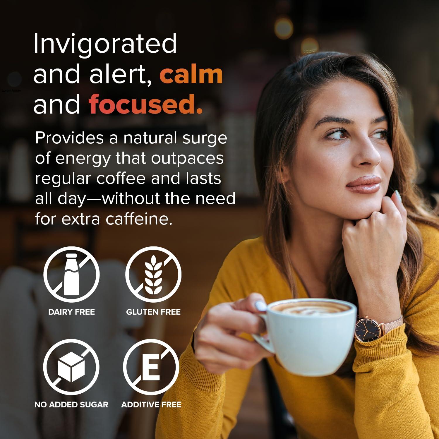 Joybru Mushroom Coffee with Maca Root (35 Servings) - Ultra Concentrated 8:1 Mushroom Blend (Lions Mane, Chaga, Reishi, Cordyceps & Shiitake) with Gourmet Instant Coffee Arabica - Immune Boosting Coffee