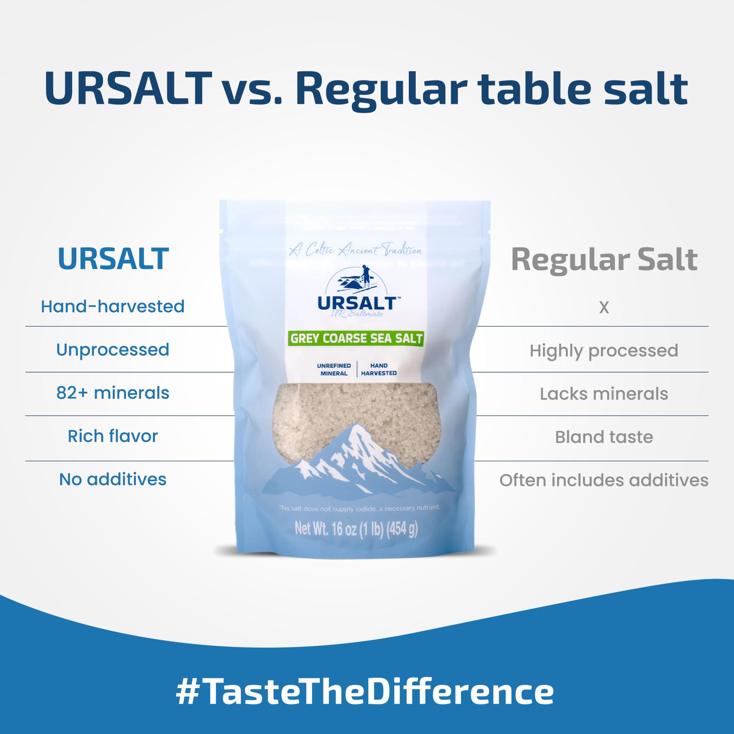 URSALT URSALT Grey Coarse and Fine Ground French Sea Salt Bundle | Get (2 X 1lb Bags) of our 100% Natural Sea Salt, Unrefined, Unprocessed and +82 Mineral Rich French Sea Salt