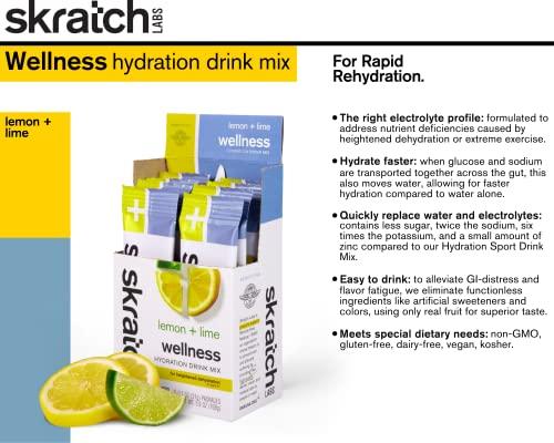 Skratch Labs SKRATCH LABS Wellness Hydration Drink Mix, Lemon and Lime (8 Pack Single Serving), Oral Rehydration Solution, ORS, Vegan, Non-GMO, Gluten Free, Dairy Free, Kosher