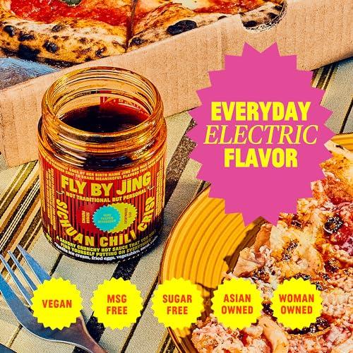 FLYBYJING FLYBYJING Sichuan Chili Crisp - Premium Spicy Savory All-Natural Vegan Chili Oil - Crunchy Hot Sauce, Good on Everything, Sugar Free - 6oz (Pack of 1)