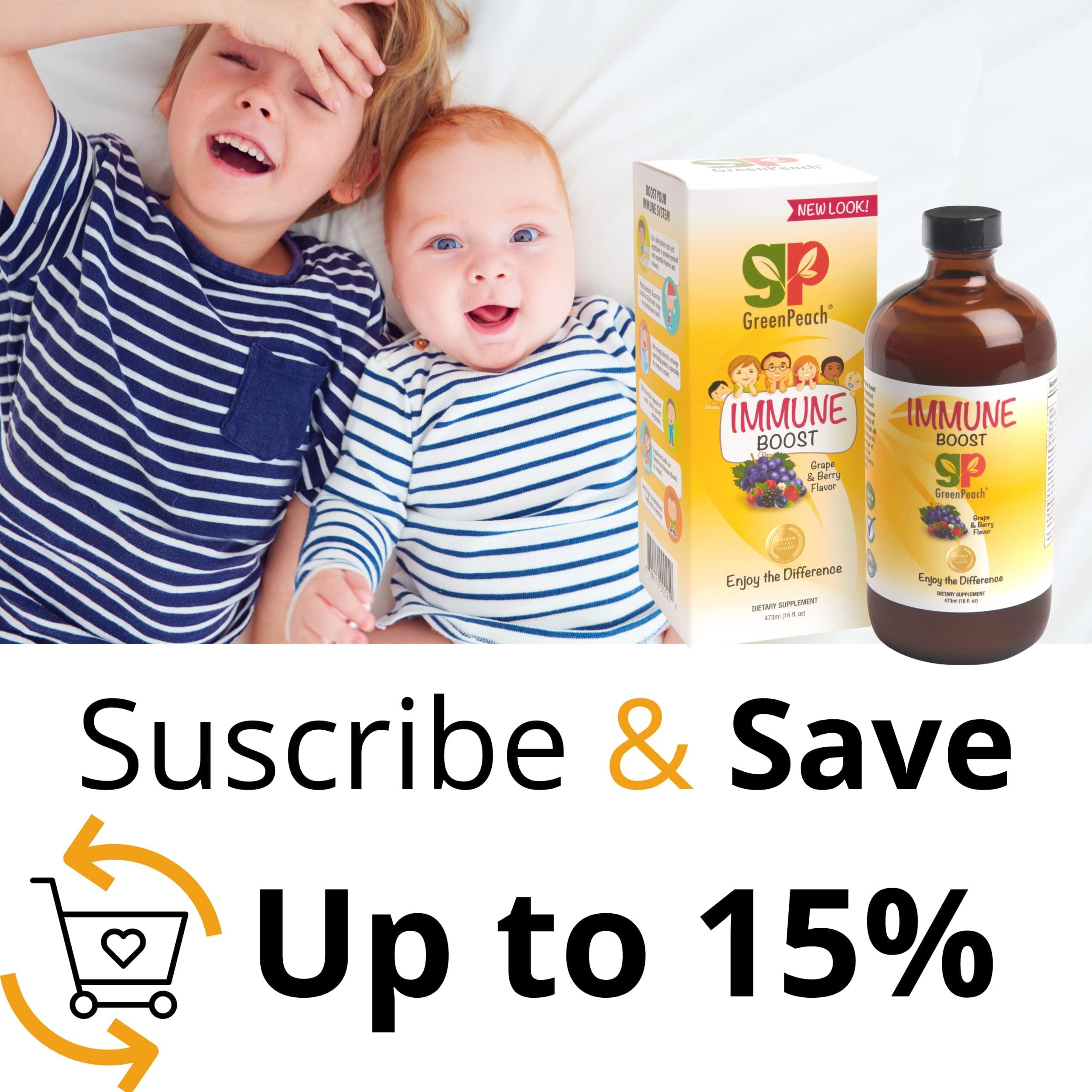 GreenPeach Liquid Immune Support for Kids & Organic Elderberry Syrup - Vitamin C D E Zinc, Elderberry Vitamin C and Zinc Kids, Kids Immune Support, Vitamin C Kids, Elderberry Kids infants toddler immune support