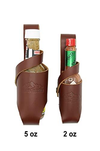 Andean Leather Andean Leather Hot Sauce Holster, Bottle Belt Holder great for Tabasco, Sriracha and more (5 Oz, Brown)