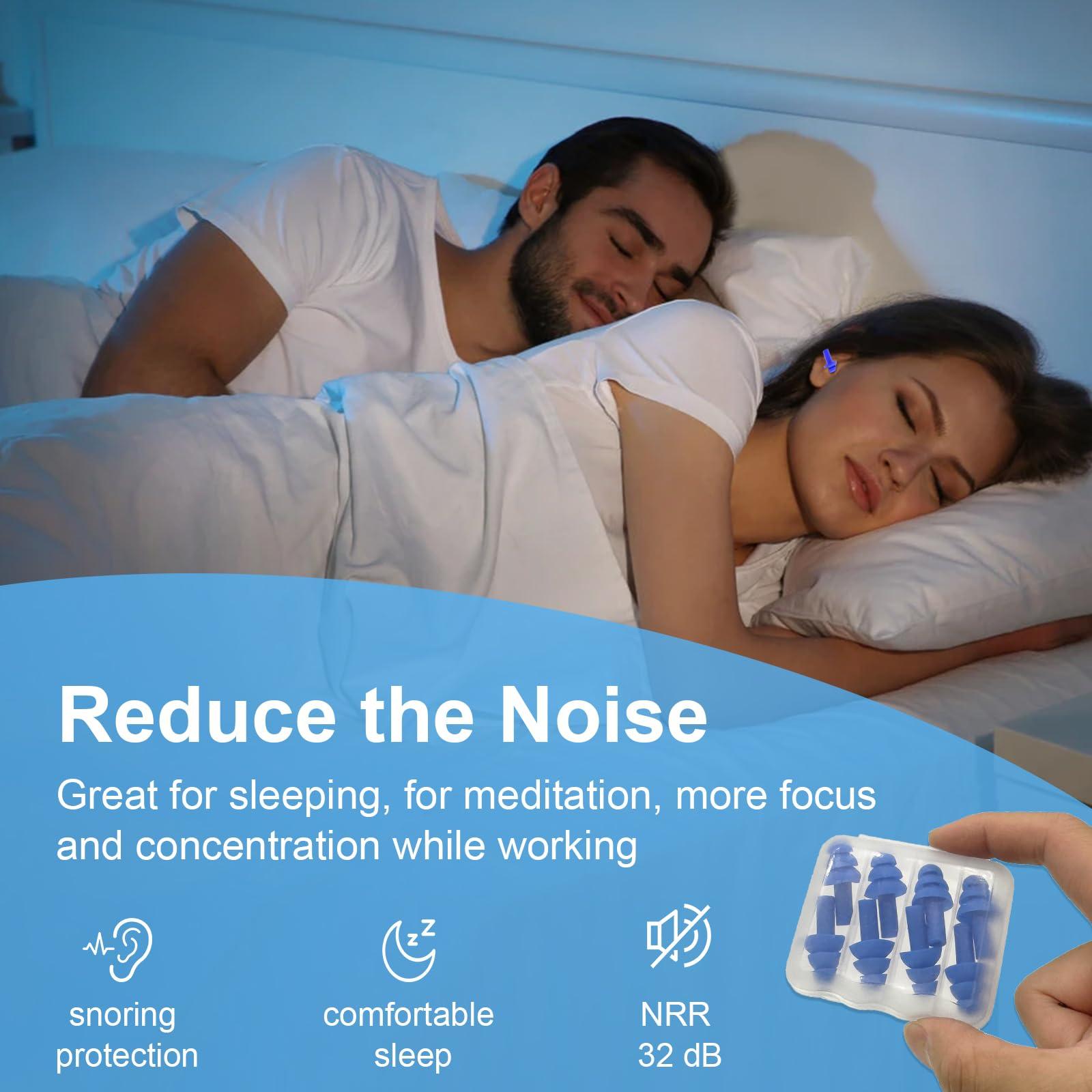 AXBUS Ear Plugs for Sleeping,12 Pair Earplugs Noise Canceling Soft Silicone Ear Plug Reusable Earplugs for Sleep,Concert,Swimming,Study,Loud Noise,Snoring(Black Blue Purple)