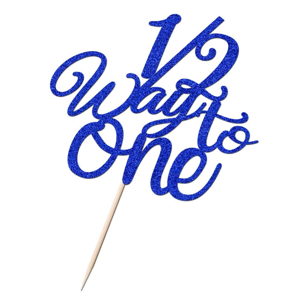 Naicaek Naicaek 1/2 Way to One Cake Topper,Happy 6 Months Cake Decorations,Half Way to One Cake Topper,Baby Boys Girls 6 Months Birthday Party Decorations (Royal Blue Glitter)