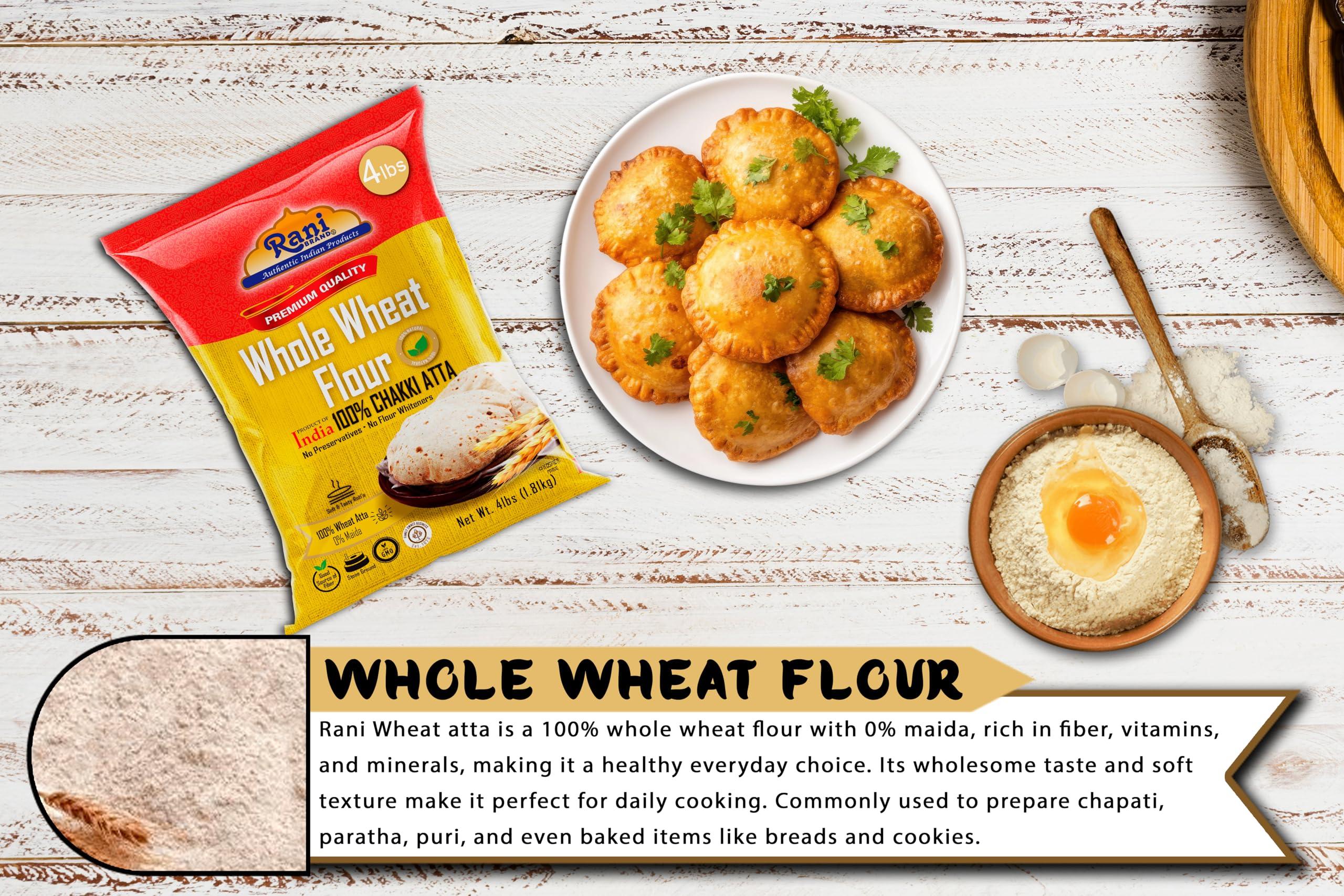 Rani Brand Authentic Indian Products Rani Chapati Flour (100% Pure Whole Wheat Atta), For Making Roti & Indian Breads 64oz (4lbs) 1.81kg Bulk ~ All Natural | Vegan | No Salt or Colors | NON-GMO | Kosher | Indian Origin