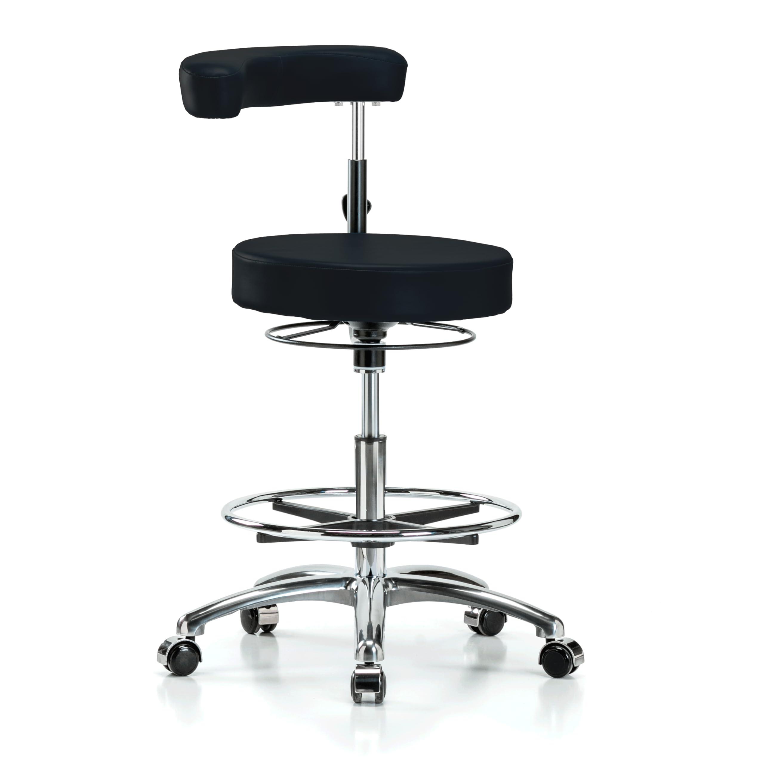 Perch Chairs & Stools Perch Chrome Rolling Dental Stool Adjustable Height with Procedure Arm and Foot Ring for Carpet Or Linoleum - Workbench Height - Black Vinyl - Dental Assistant Rolling Stool with Wheels