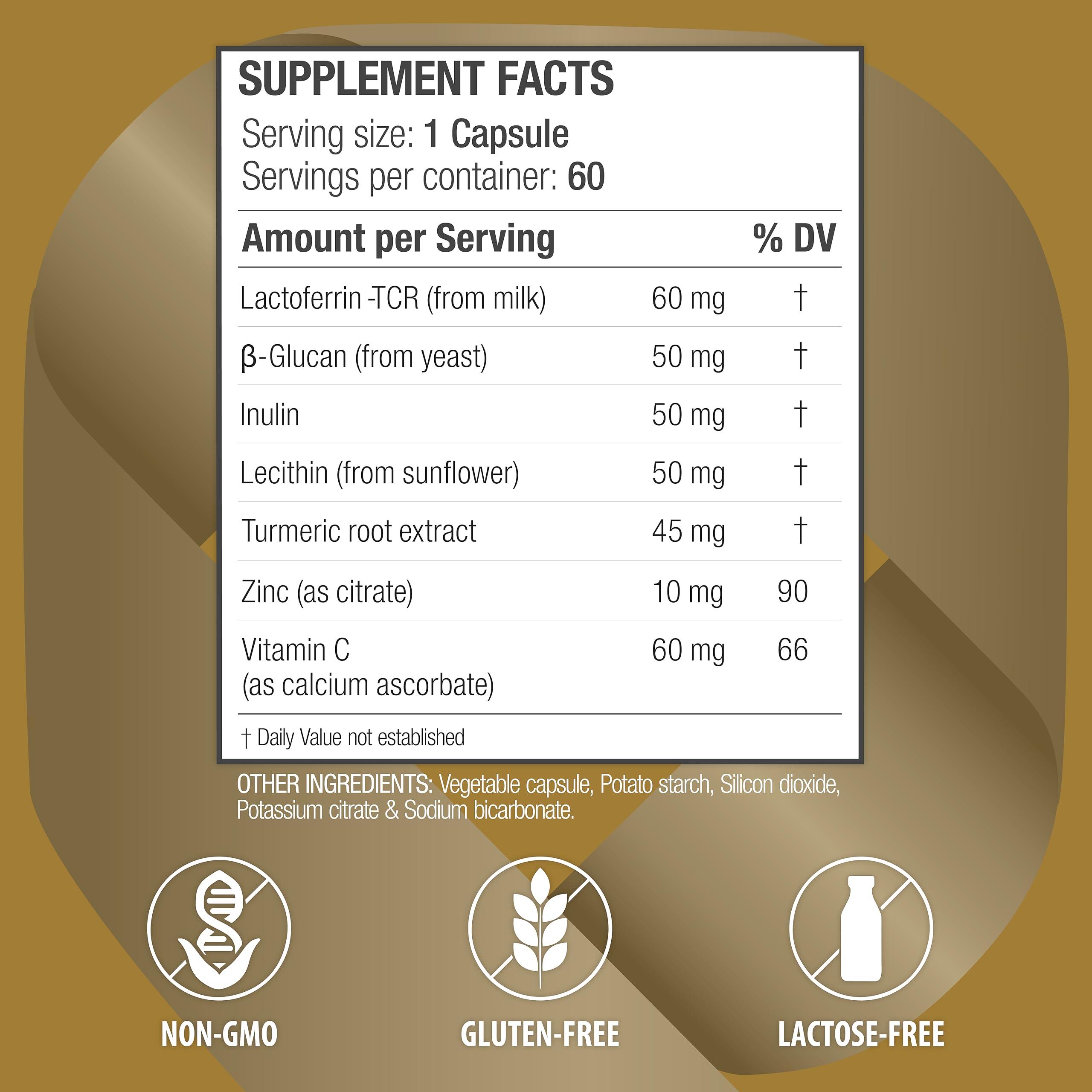 bioQuad bioQuad Lactoferrin Gold 1.8 - for Immune Support, Digestive Health, and Iron Absorption - Lactose-Free, Gluten-Free, Non-GMO (60 Count)
