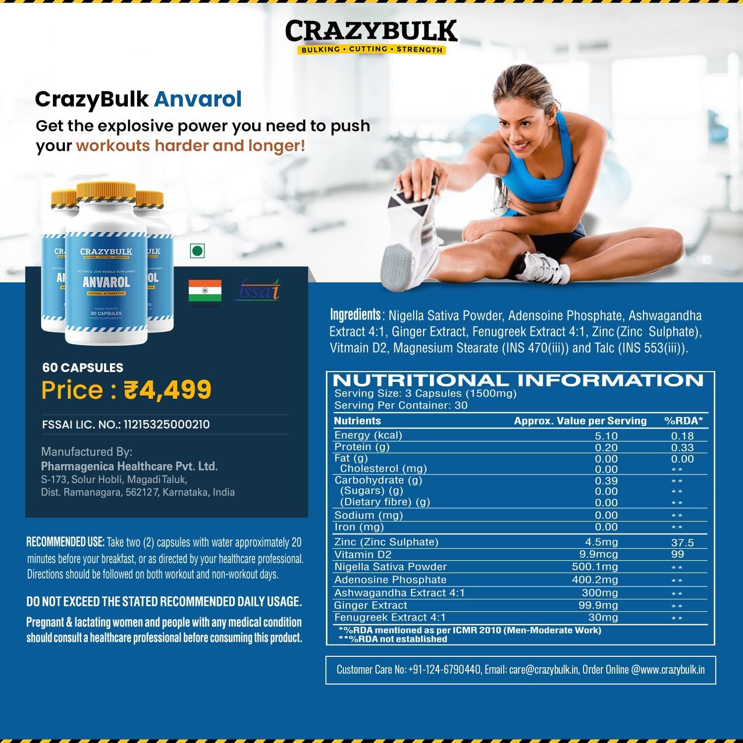 mnb mnb ANVAROL (ANAVAR) Natural Alternative for Cutting & Lean Muscle Supplement, First TIME in India (90 Capsules)