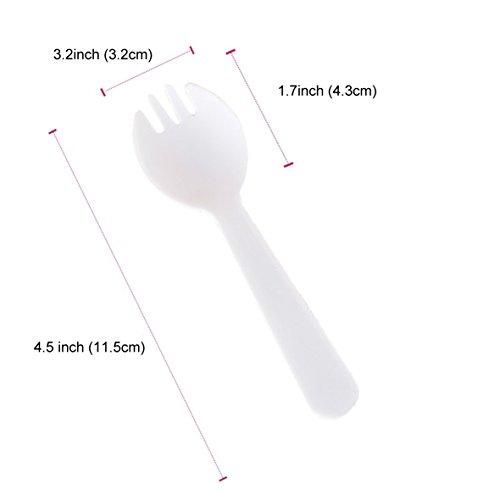 lasenersm 100 PCS Mini Plastic Spork Plastic Forks and Spoons Disposable 2 in 1 Sporks Plastic Disposable Sporks for Camping Picnics Parties and Weddings, Small, White
