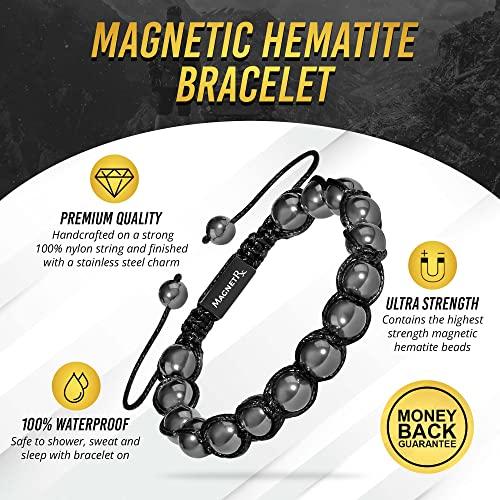 MagnetRX MagnetRX® Magnetic Hematite Bracelet – MAX Strength Magnetic Stones – Beaded Magnetic Bracelets for Men and Women (Bali 8mm Bead)