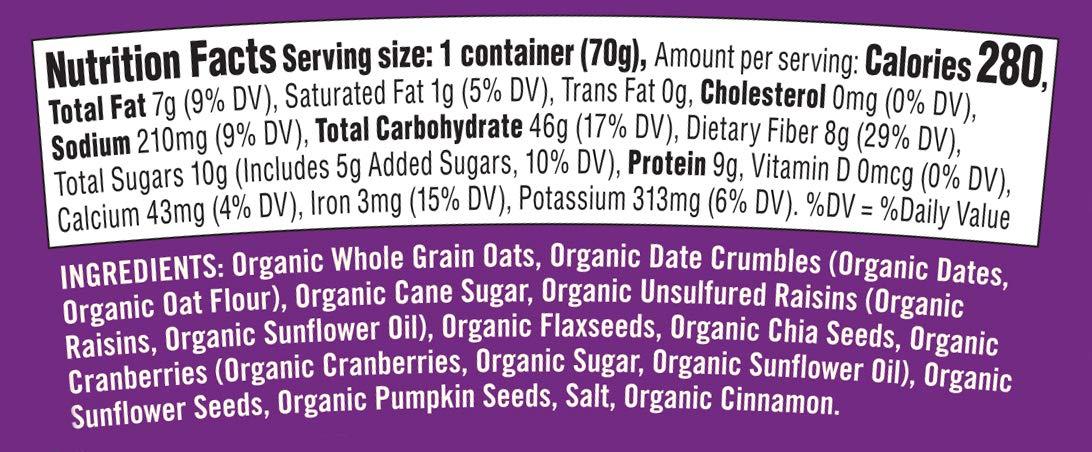 Bob's Red Mill Bob\'s Red Mill Organic Gluten Free Oatmeal Cup, Fruit & Seed, 2.47 Ounce (Pack of 1), Non-GMO, Whole Grain, Kosher