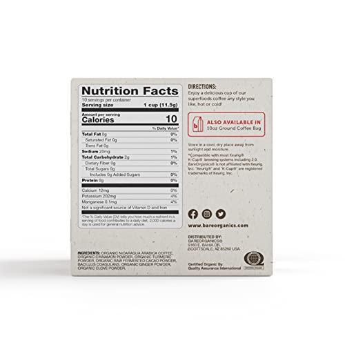 BareOrganics BareOrganics 13313 Cardio Care USDA Organic Coffee Pods, Keurig K-Cup Compatible Organic Coffee Pods, Infused with Superfoods & Probiotics, Vegan Friendly, Gluten Free, 10 Single Serve Cups